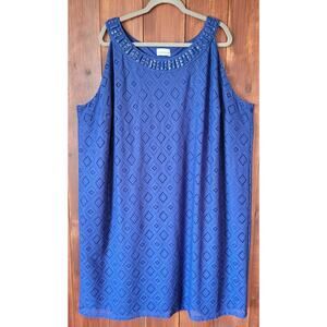 Catherines Plus Royal Blue Eyelet Beaded Mock Neck Sleeveless Midi Sheath Dress